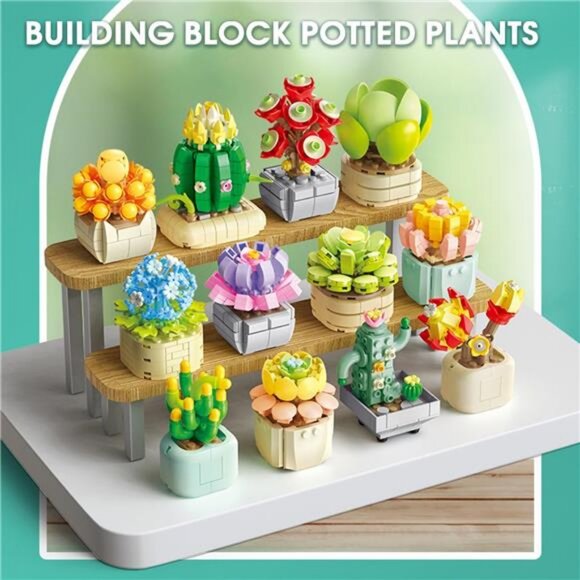 𝟭𝟬𝟵𝟱 PCS Succulent Flower Building Set, 12 Beautiful Potted Plants, Ideal - Picture 5 of 7